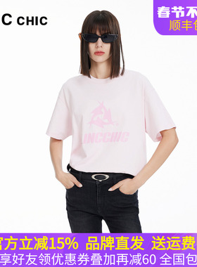 LINCCHIC金羽杰时装2024春夏新品圆领廓形印花大T恤女S241TS034Y