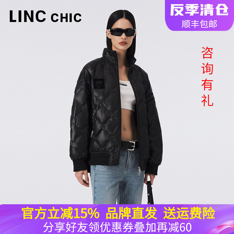 LINCCHIC金羽杰2023秋冬季新款潮酷飞行员夹克羽绒服女Y23802062