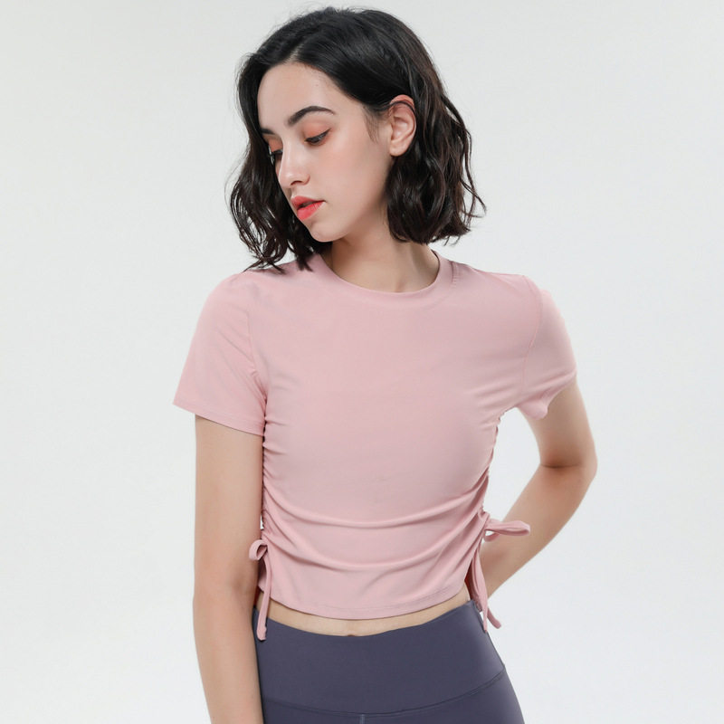 夏季运动短袖女速干t恤紧身衣显瘦外穿健身服专业抽绳瑜伽上衣