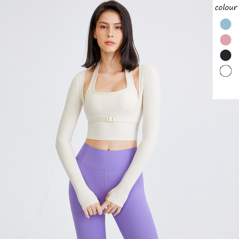 奔跑希希 带胸垫瑜伽服女性感跑步运动T恤长袖速干健身服上衣外穿