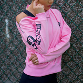 运动宽松长袖 奔跑希希 女休闲蝙蝠衫 侧拉链跑步健身运动卫衣速干