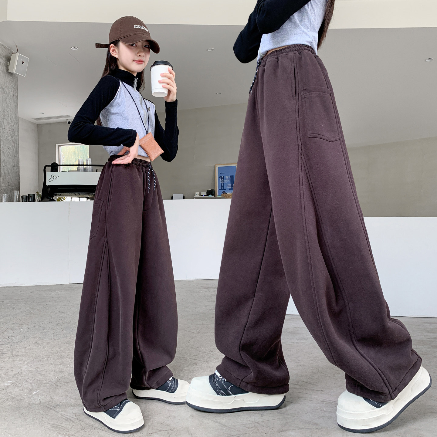 女童加绒裤子冬季2025新款韩版中大童运动裤一体绒女孩加厚休闲裤