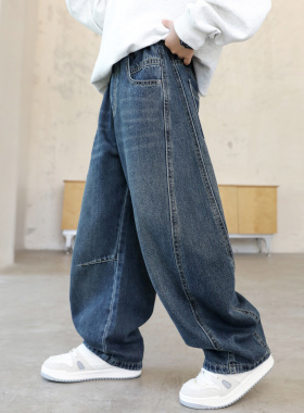 韩国潮男童裤子春秋款2025新款秋季痞帅中大童宽松男孩休闲牛仔裤