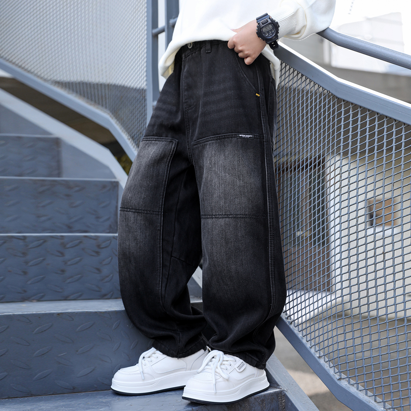 男童裤子秋冬款加绒加厚牛仔裤潮