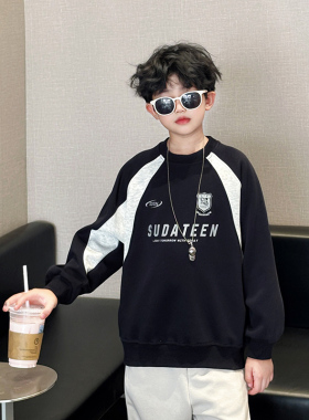 韩国潮男童卫衣春秋款2025新款中大童秋季宽松休闲圆领套头打底衫