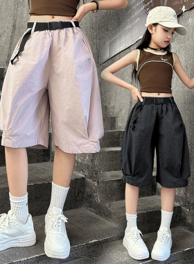 韩国潮女童裤子夏装工装短裤2025新款儿童五分裤无袖背心套装童装
