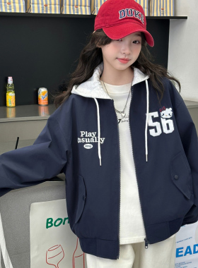 韩国女童外套春款2026新款儿童装休闲连帽夹克中大童潮酷休闲上衣