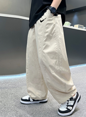 韩国潮男童裤子夏季薄款2025新款中大童弯刀防蚊裤男孩痞帅直筒裤