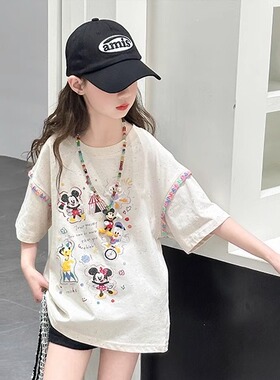 韩国女童短袖T恤夏季2025新款儿童洋气女孩宽松半袖夏装纯棉上衣7
