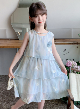 韩国女童连衣裙夏季2026新款洋气雪纺裙子儿童夏装女孩背心公主裙