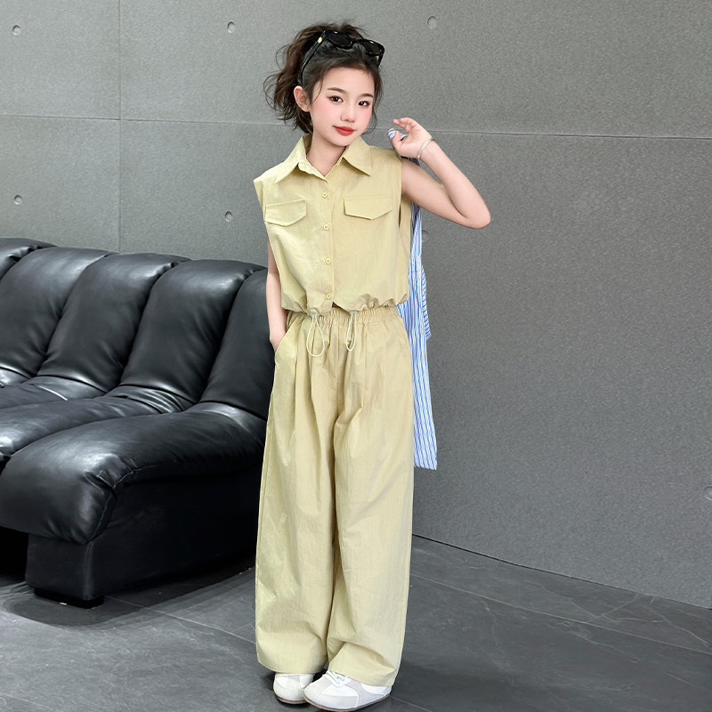 韩国潮女童夏装套装2025新款儿童夏季韩版背心阔腿裤中大童两件套