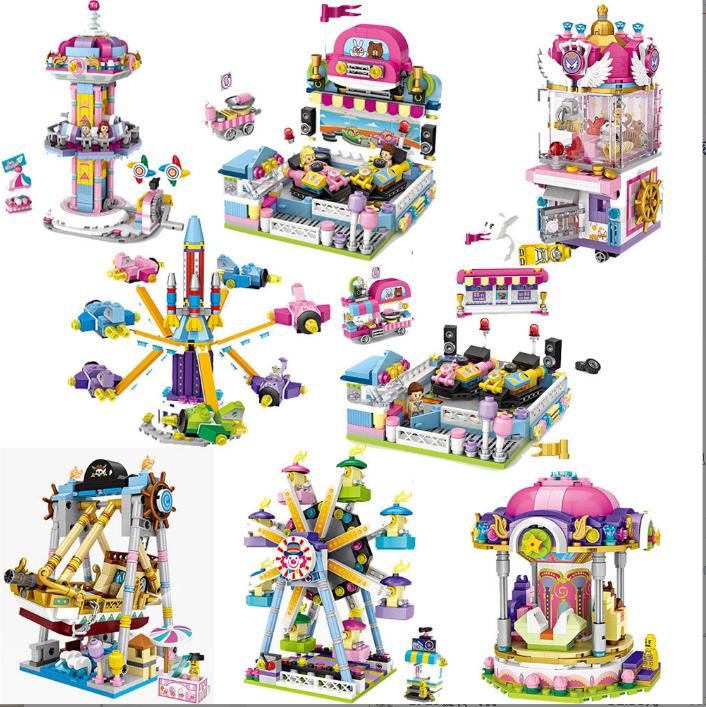 LOZ游乐场街景交通工具旋转木马娃娃机小颗粒积木摩天轮益智清仓