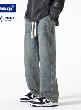DORA WASSUP男士直筒牛仔裤秋冬季长裤复古水洗加绒宽松裤子男潮