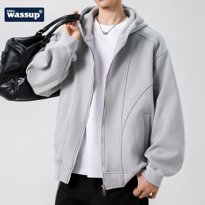 WASSUP宽松卫衣拉链连帽外套