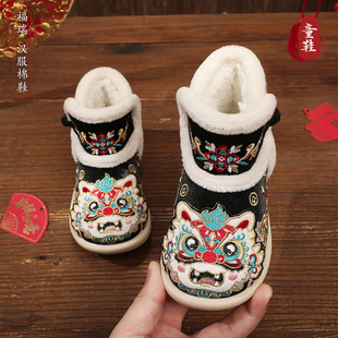 男童汉服鞋黑老北京儿童布鞋外穿棉鞋古风国风一周岁虎头鞋汉服靴