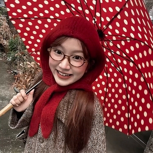 复古红波点伞网红拍照雨伞长柄伞学生加大号折叠自动伞女防风加固