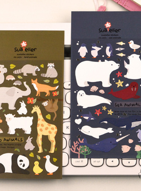 可爱动物园贴纸韩国sonia熊猫大象长颈鹿海洋馆手账帐咕卡小贴画