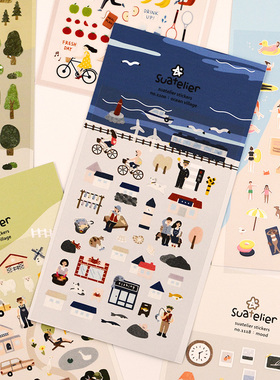 韩国sonia贴纸人物城市家居旅行手账帐沙滩滑雪美食装饰咕卡贴画