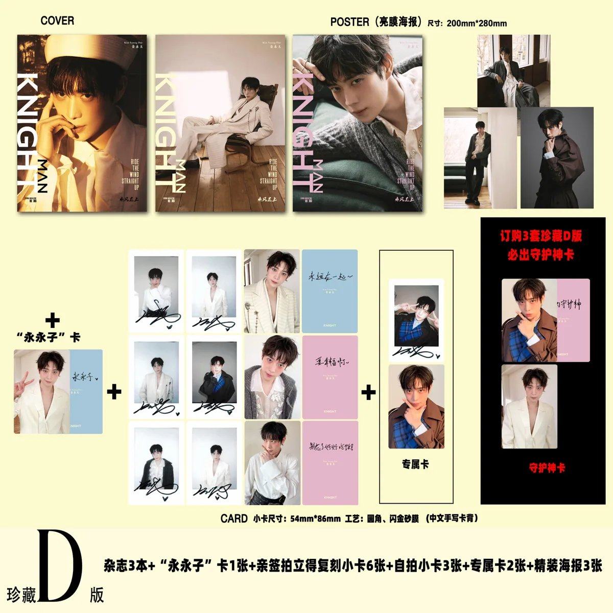 KNIGHT 12月 金永大官方D版：ABC封面+1张“永永子”小卡+3张海报+6张拍立得+3张自拍卡+2张专属卡 KNIGHT中文版杂志2025年十二月