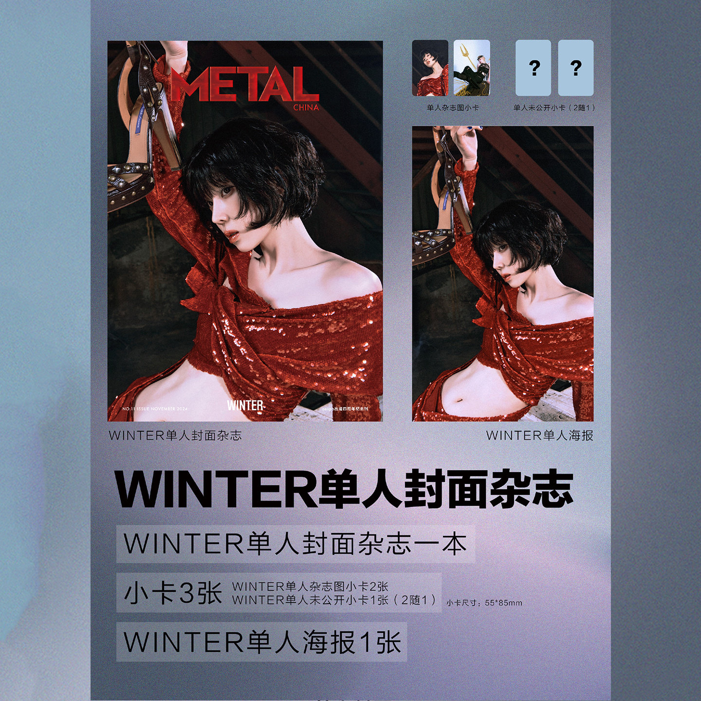 官方正版 metal 十一月 WINTER 金玟庭封面+赠1张海报+2张杂志小卡+1张随机小卡 METAL杂志中文版2024年11月刊 aespa 金秋天