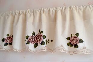 田园玫瑰欧式盘带绣花边亚麻成品帘头窗幔