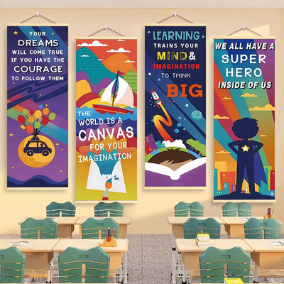 英语教室培训班环创文化墙装饰画