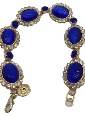 38满29元包邮  M打标镶嵌蓝色猫眼石手链  轻奢手链