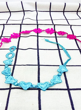 饰品紫色四叶草桃心形布艺手链