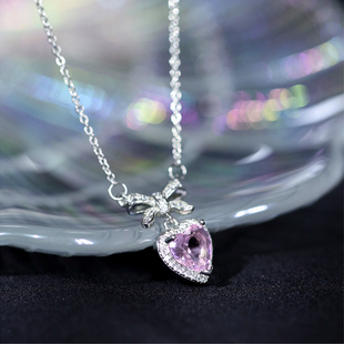 芭比粉爱心蝴蝶结颈链锁骨链女法式项链高级感轻奢小众情人节礼物