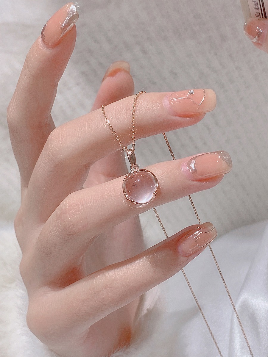 白玉髓项链女纯银芭比粉水晶吊坠轻奢小众高级锁骨链配裙子春夏季