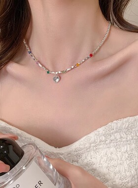 碎银子小米珠项链配饰女波西米亚风彩色多巴胺甜酷锁骨链珍珠颈链