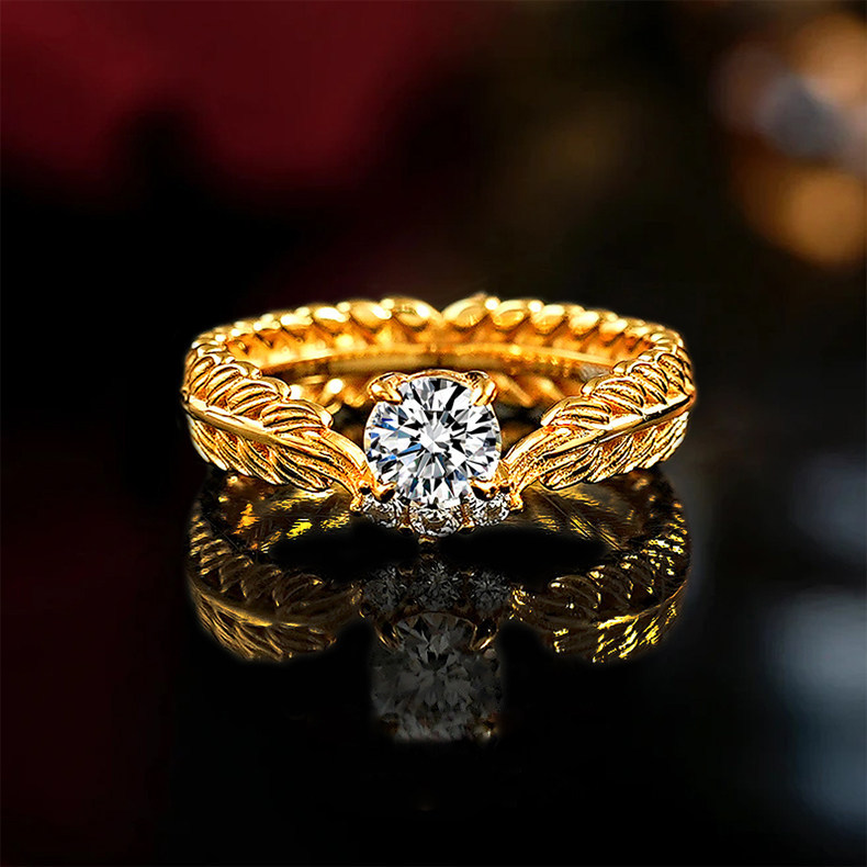 中古风戒指女小众设计轻奢高级感黄金色麦穗时髦镶仿真钻石食指戒