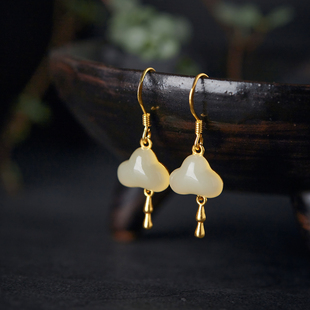 925纯银和田玉耳坠冰种云朵耳环如意古风耳饰耳钉2026年新款爆款