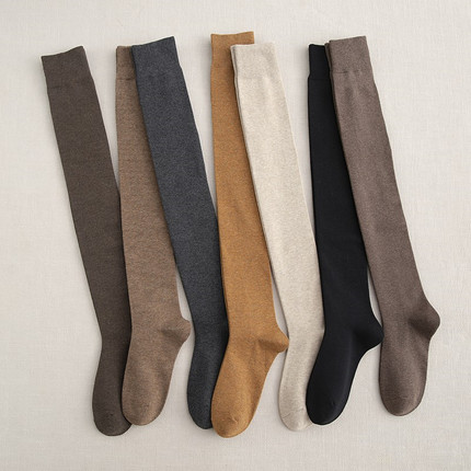 无骨长筒袜女过膝秋冬复古纯棉防滑护膝腿袜显瘦高筒袜子春秋长袜