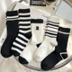 袜子女中筒袜外穿潮ins条纹超火 百搭学院风女袜纯棉秋季 长袜
