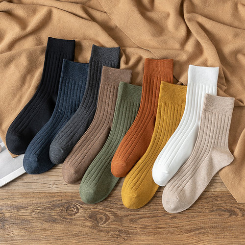 防臭男纯棉纯色中筒袜皮鞋袜子