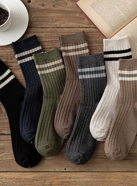 袜子男秋冬ins潮个性纯棉韩版学院风防臭二杠长春秋冬百搭中筒袜