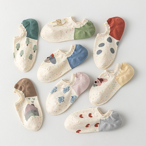 无骨船袜女防滑不掉跟浅口短袜纯棉春夏防臭撞色时尚可爱隐形袜子