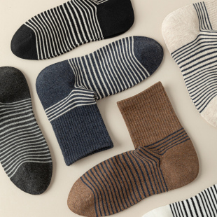 诸暨袜子男直角纯棉无骨袜春秋日系条纹青少年防臭吸汗四季 中筒袜