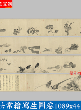 宋法常绘工笔花卉瓜果珍禽写生图卷微喷复制学习画稿名画手卷