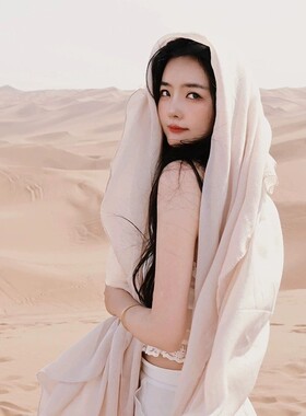 防曬纱巾旅游拍照民族风春夏季薄款盘扣披肩女外搭披风时尚丝巾