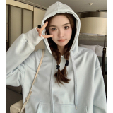 ootd穿搭蓝色减龄卫衣套装女春2025超火运动休闲慵懒多巴胺两件套，女装运动套装，浙宝306