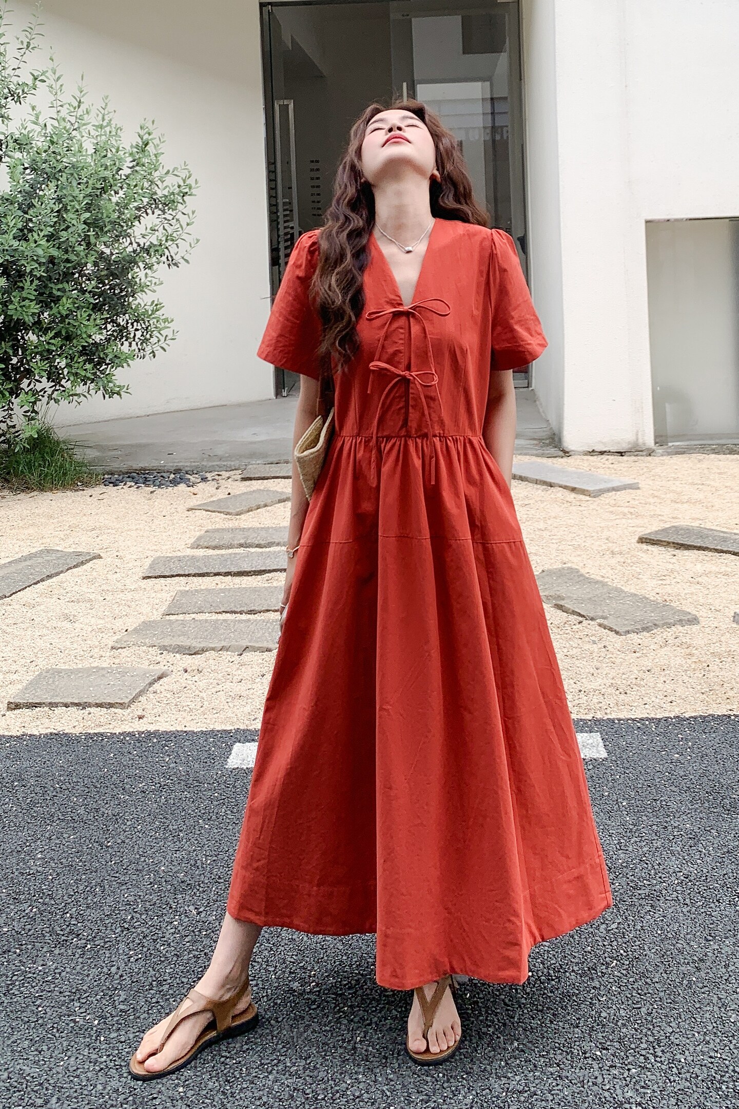 洋气炸街短袖系带连衣裙女2025夏季新款超好看气质收腰显瘦a字裙图片