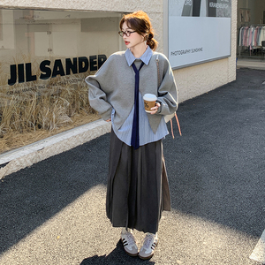 套装轻熟风时尚套装上衣百褶秋季老钱风学院风休闲风春秋显瘦长袖，女装套装/套裙，浙宝306