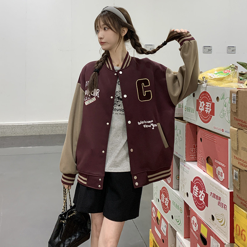 现货-24春新款-美式复古棒球服撞色休闲短款306-24010-P135-K188图片