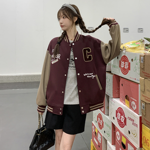 现货-24春新款-美式复古棒球服撞色休闲短款306-24010-P135-K188图片