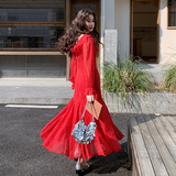 法式绝美红色波点长袖连衣裙女2025春季气质女神范收腰显瘦鱼尾裙，女装连衣裙，浙宝306