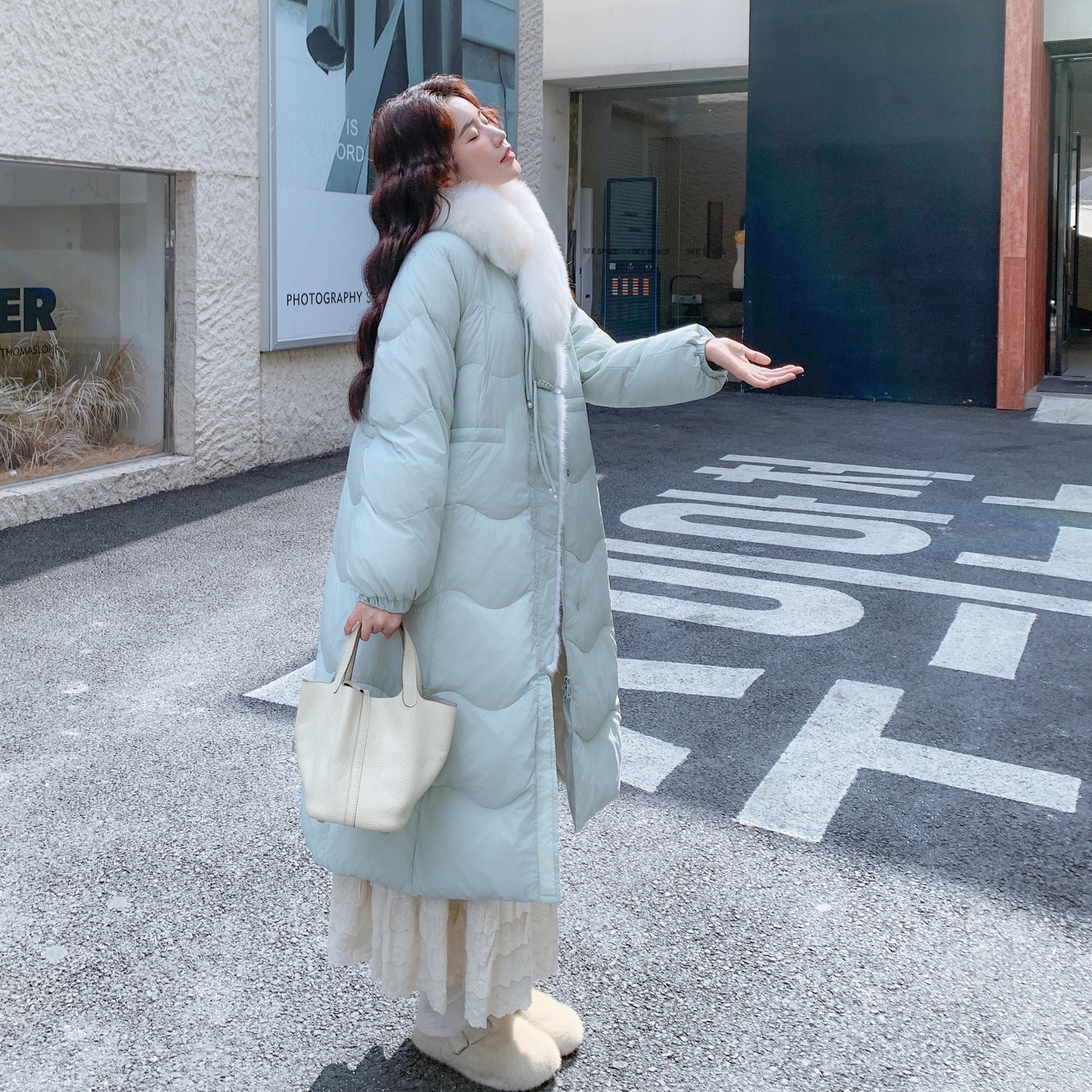 现货-新中式水貂狐狸毛领长款羽绒服306-AW152-p360-k538，女装羽绒服，浙宝306