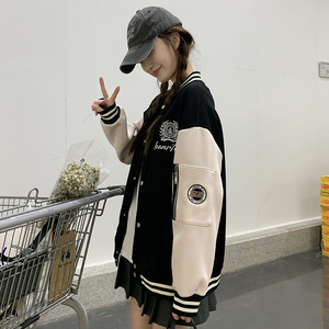 现货-24春-黑色拼接学院风棒球服外套306-24011-P135-K188图片