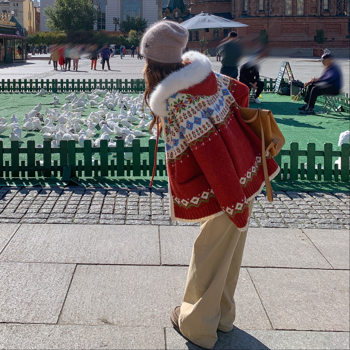 圣诞已备货-费尔岛红色带毛领毛衣外套306-AW100-p155+k238，女装针织衫/毛衣，浙宝306